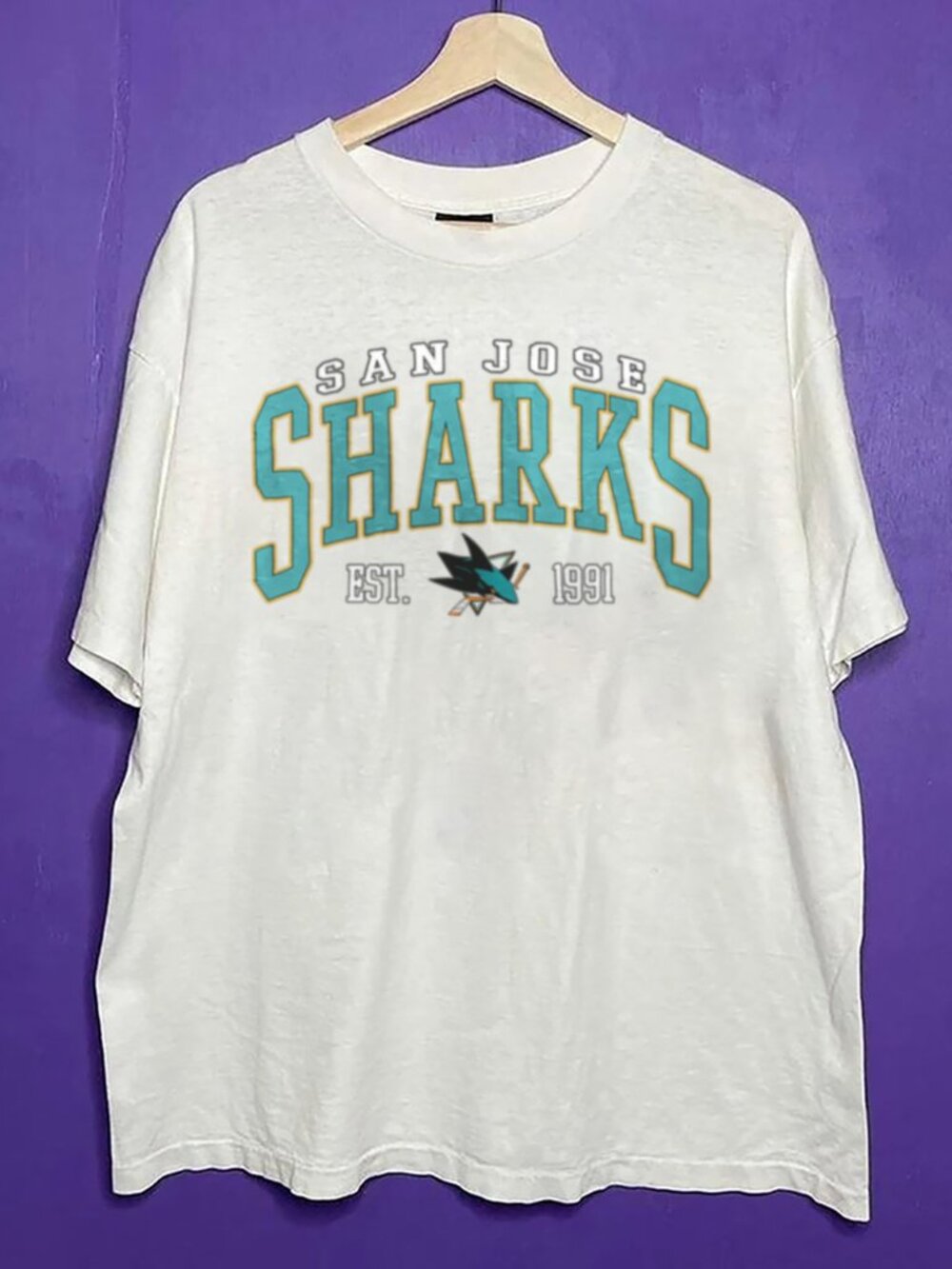 1991 Vintage San Jose Sharks Hockey Big Logo Shirt, Retro NHL Sharks Shirt Tee